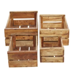 Wood Handmade Decorative and Functional Brown Storage Basket with Handles Set